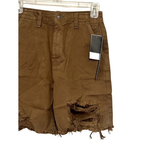Earnest Sewn Distressed Shorts Mid Length High Rise Twill Denim Brown W 24 NWT - Picture 4 of 10